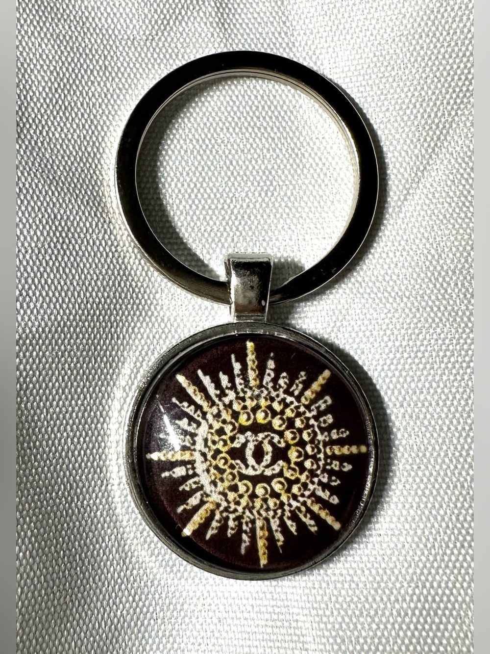 CHANEL Novelty Gift Set: Black Baseball Cap Gold Sunburst Emblem w/ Key Chain - Picture 14 of 16